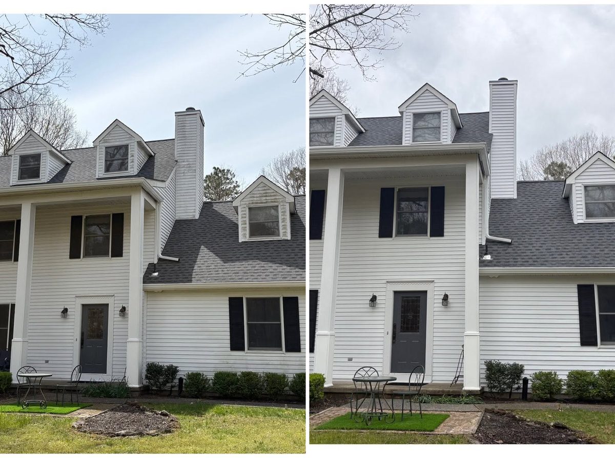 Before and after of a house soft wash